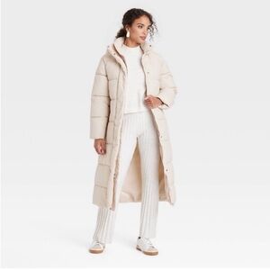 NWT Women’s A New Day Hooded Long Puffer Jacket Cream
